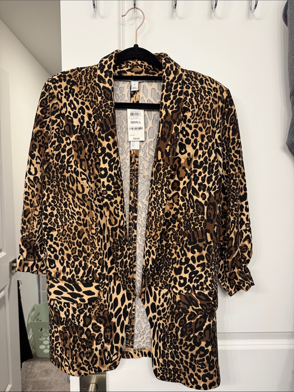Bar III Leopard-Print Open Blazer Jacket in Brown & Black